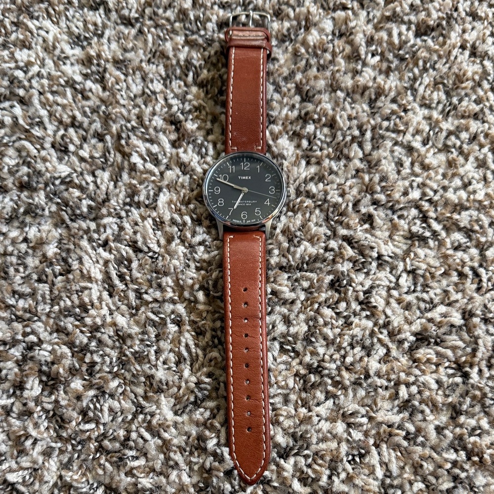 Timex Waterbury Classic Black Dial with Brown Leather Strap